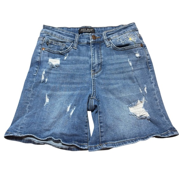 Judy Blue Women's Distressed Blue Denim Shorts- Size Small - Picture 1 of 5